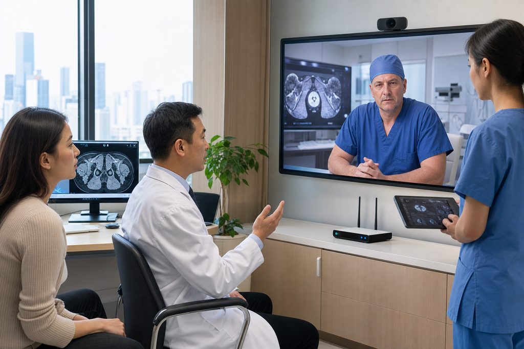 5G remote surgery consultation China cos - medical illustration