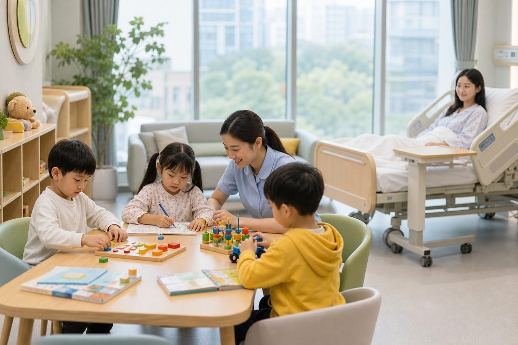 childcare for patients kids during hospi - medical illustration