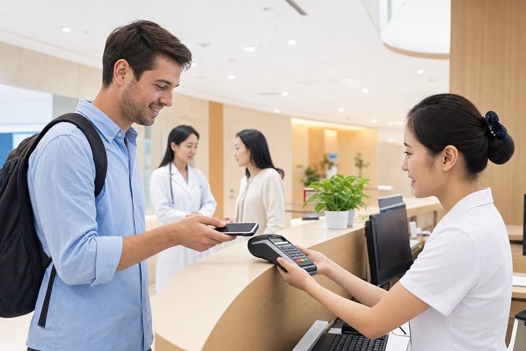 verify hospital payment China service - medical illustration