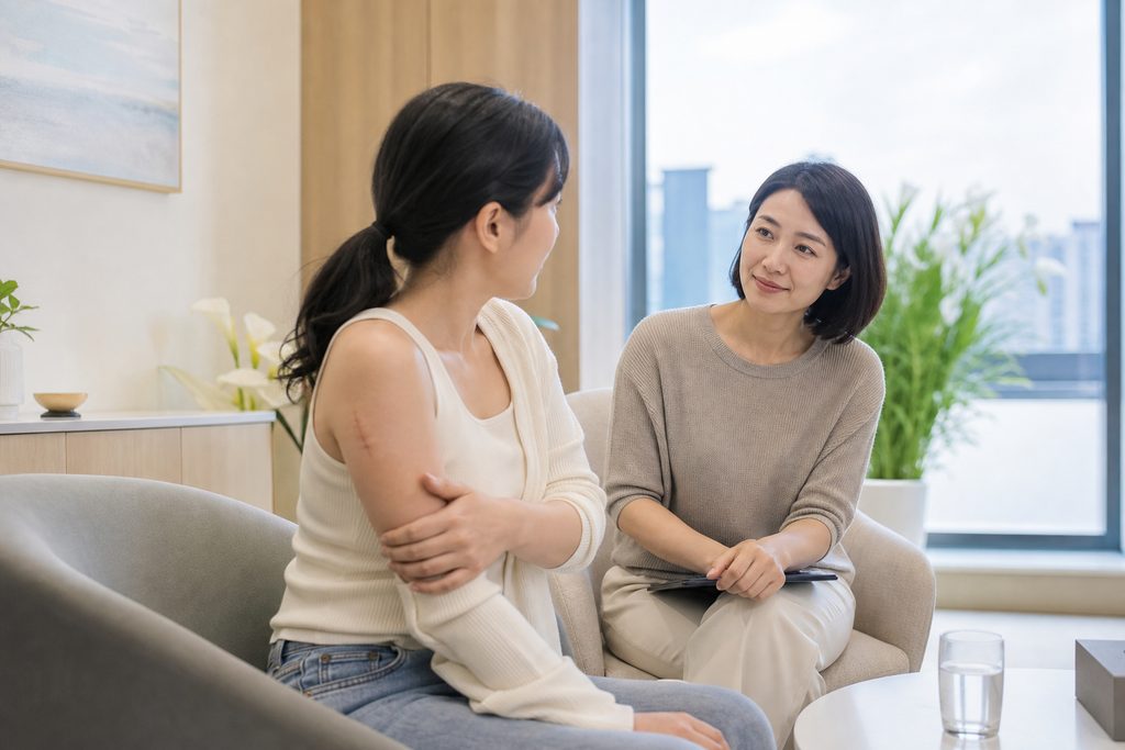 post surgery body image counseling China - medical illustration