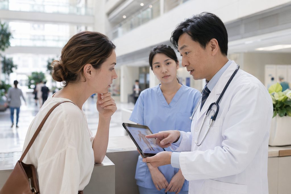 medical interpreter app China hospital - medical illustration