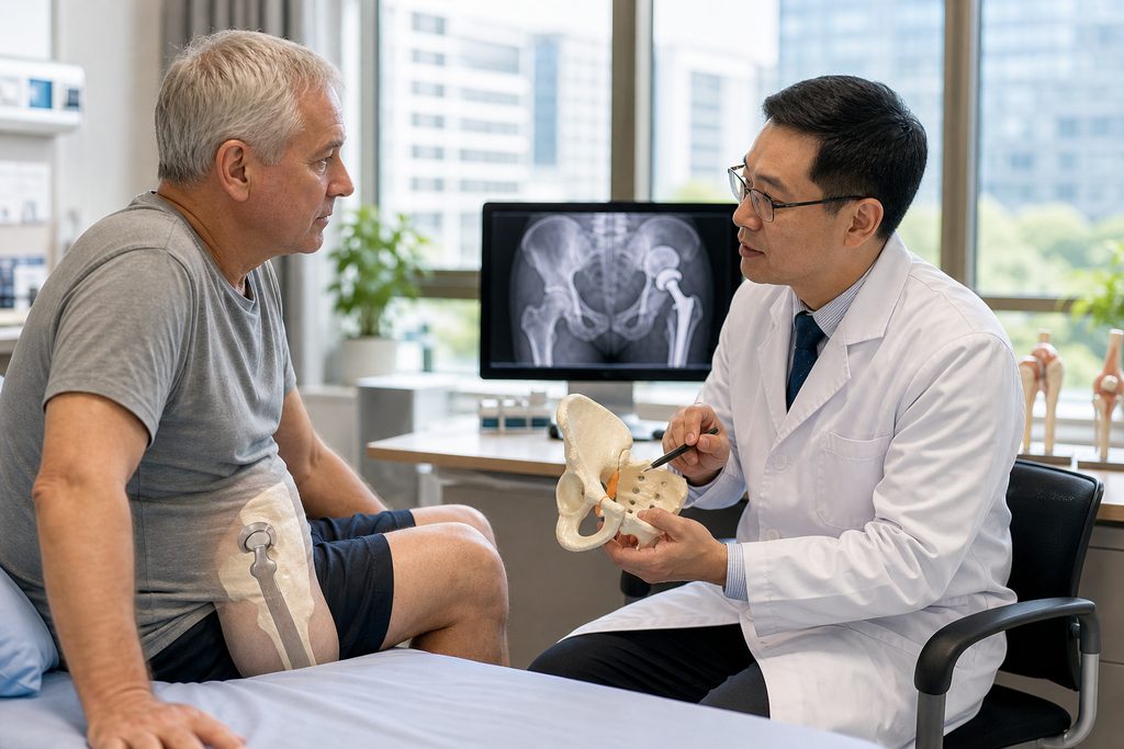 failed hip replacement revision surgery - medical illustration
