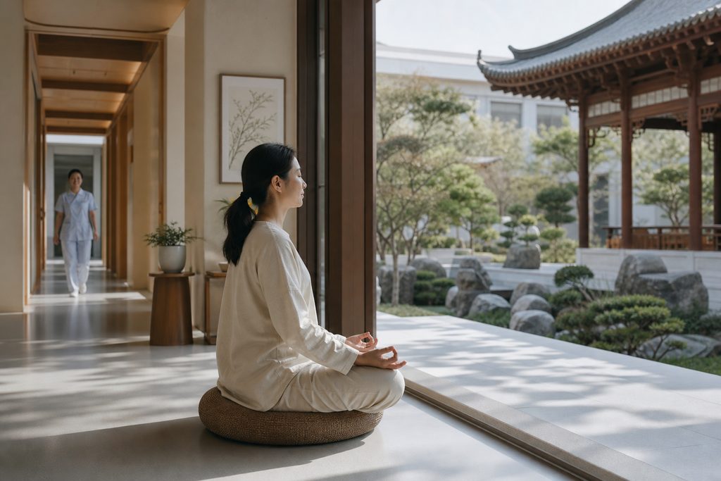 mindfulness meditation retreat China med - medical illustration