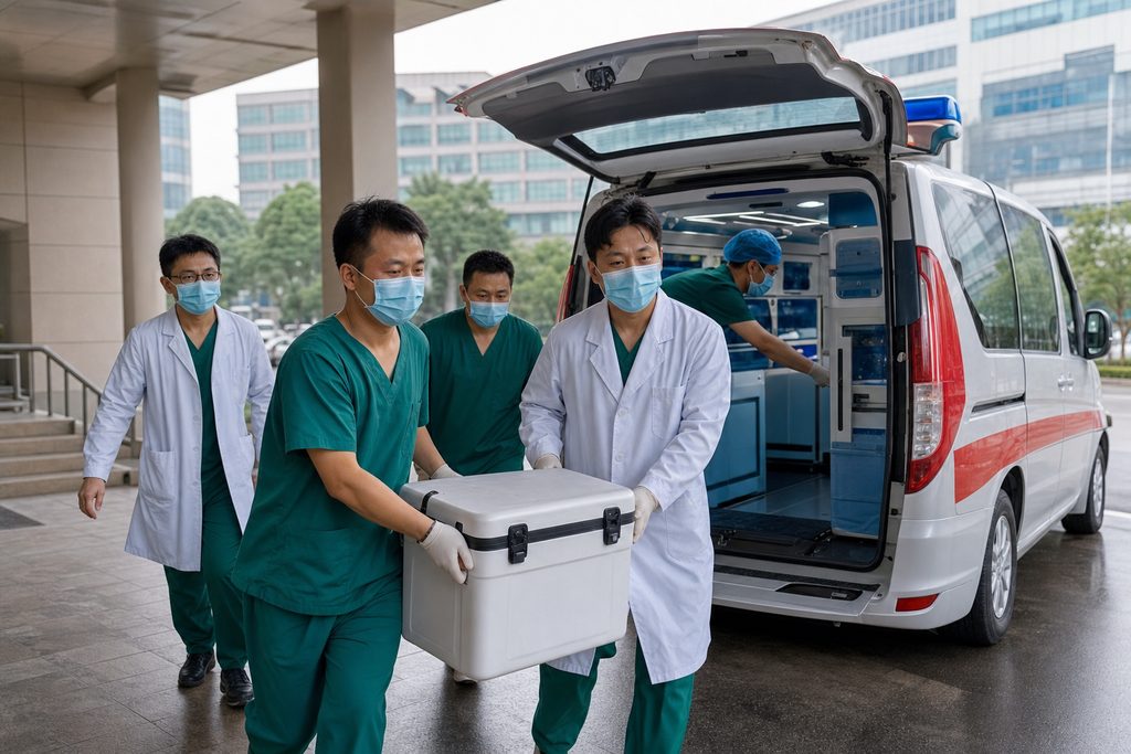 urgent organ transplant transport China - medical illustration