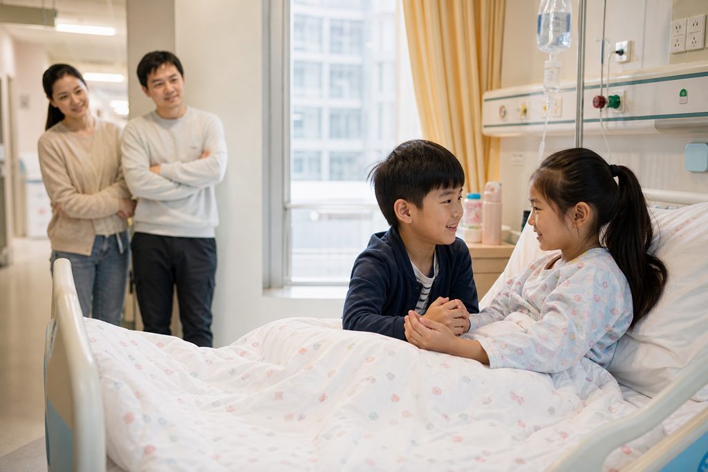 pediatric hospital China sibling support - medical illustration