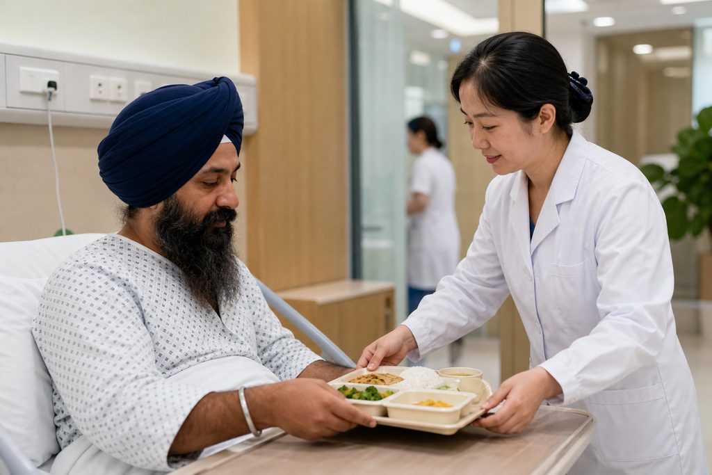 Sikh friendly hospitals in China turban - medical illustration