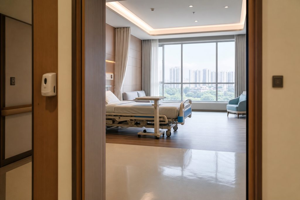 virtual tour of hospital rooms in China - medical illustration