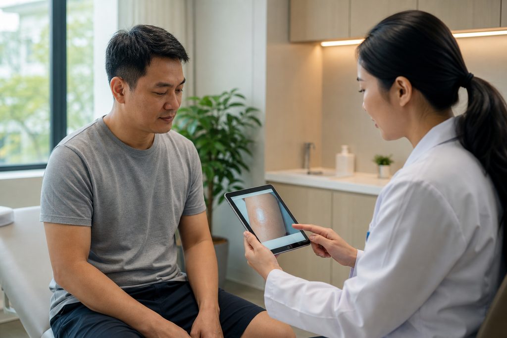 wound healing photo assessment cost Chin - medical illustration