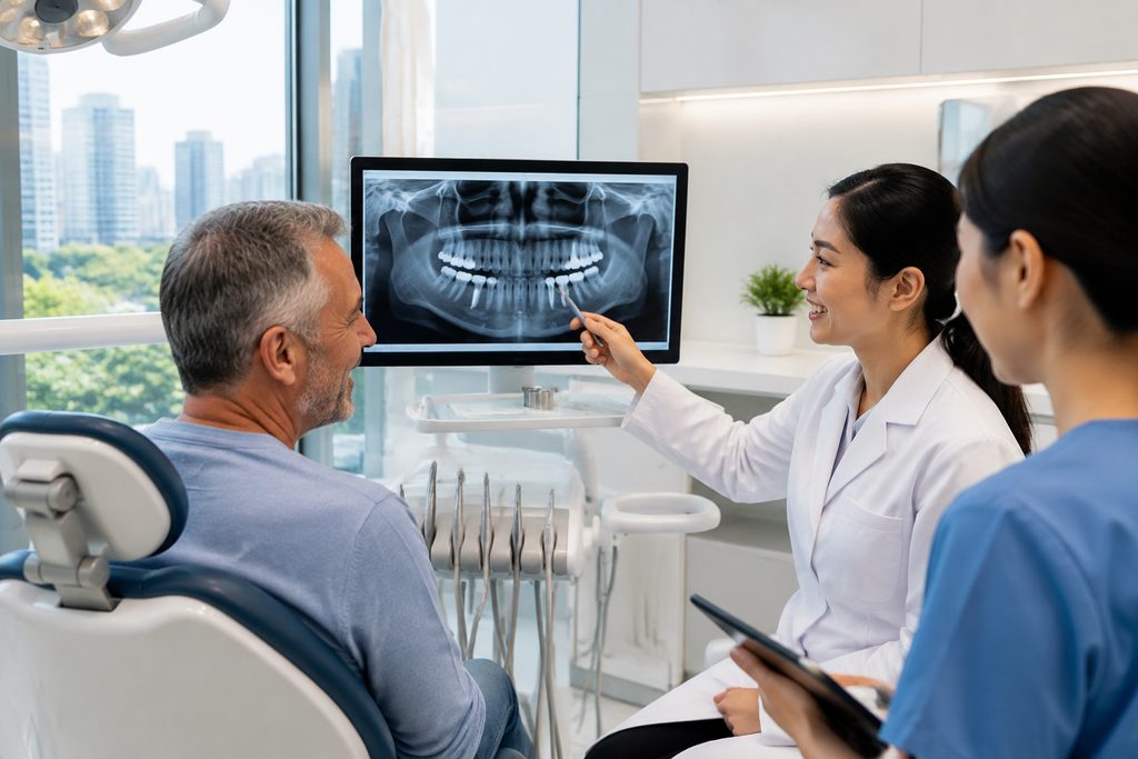 dental implant cost China two trips - medical illustration