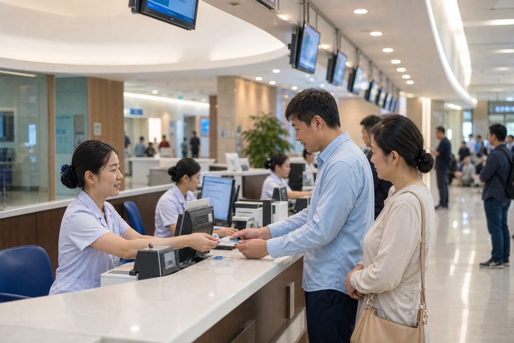 pay each step hospital visit China cost - medical illustration