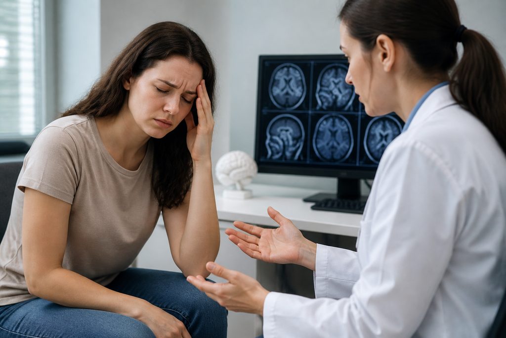 brain tumor symptoms vs headache China - medical illustration