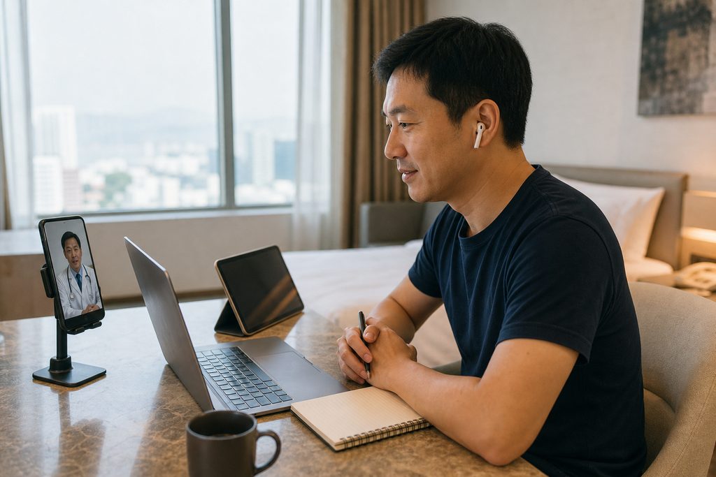 remote consultation with Chinese doctor - medical illustration