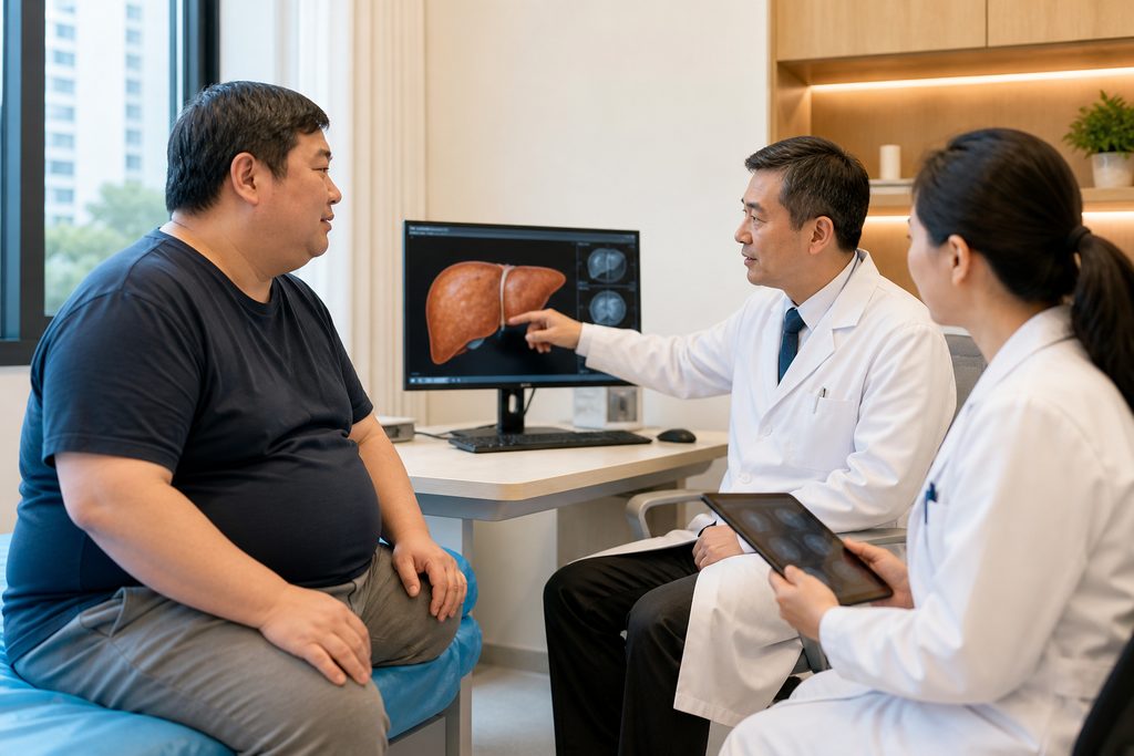 weight loss surgery with fatty liver cos - medical illustration