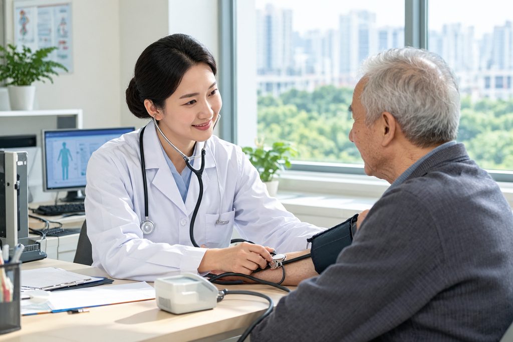 elderly health checkup cost China - medical illustration