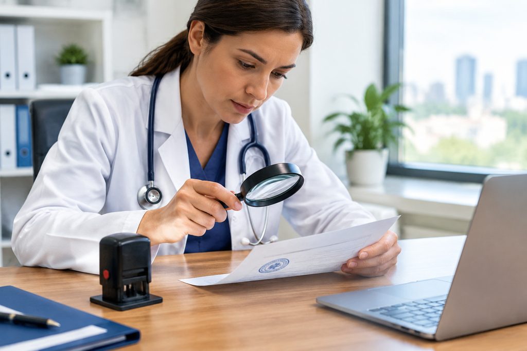 doctor stamp verification China - medical illustration