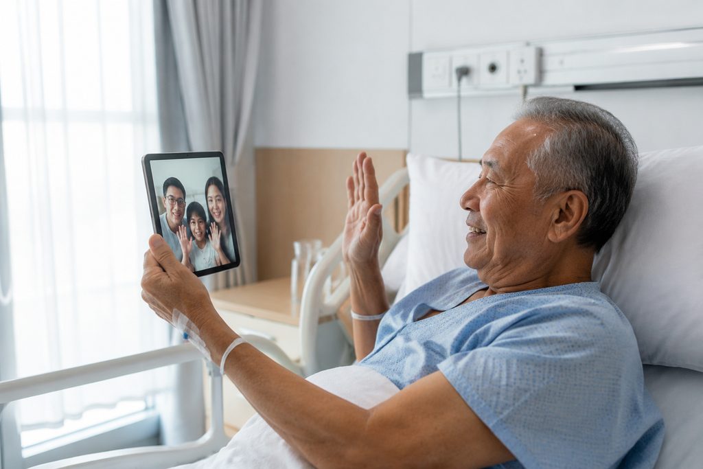 inpatient video call family China hospit - medical illustration