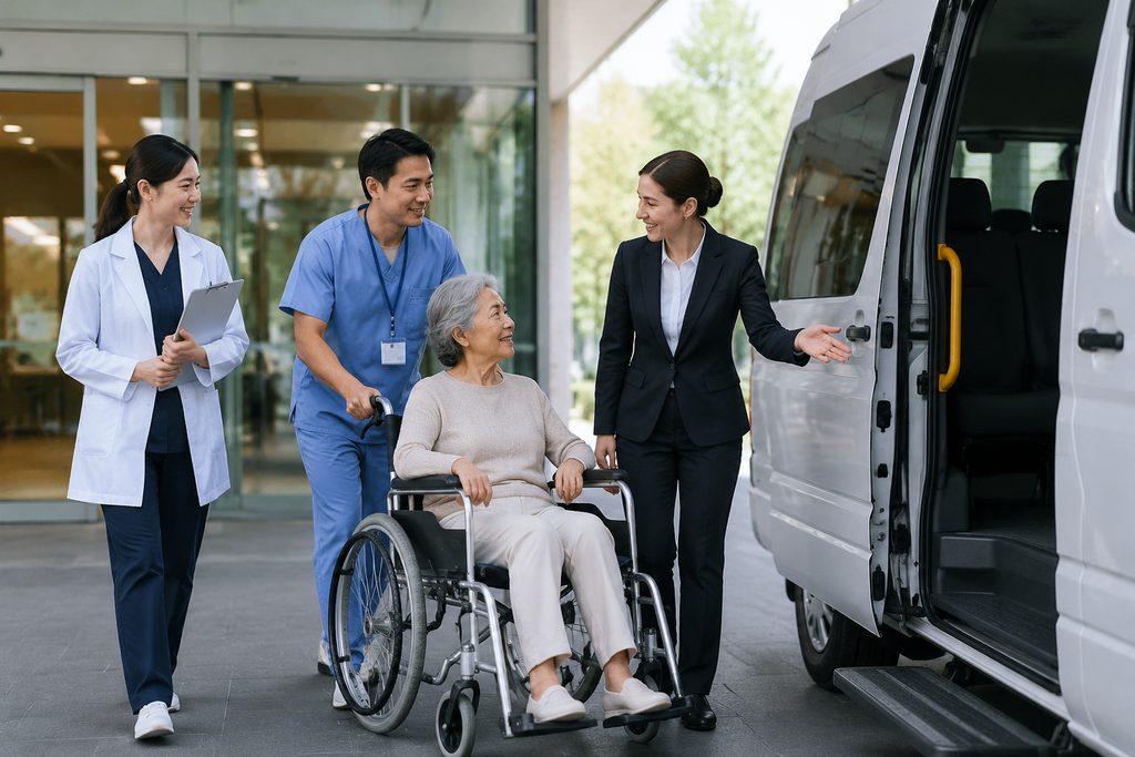 medical transport with translator China - medical illustration
