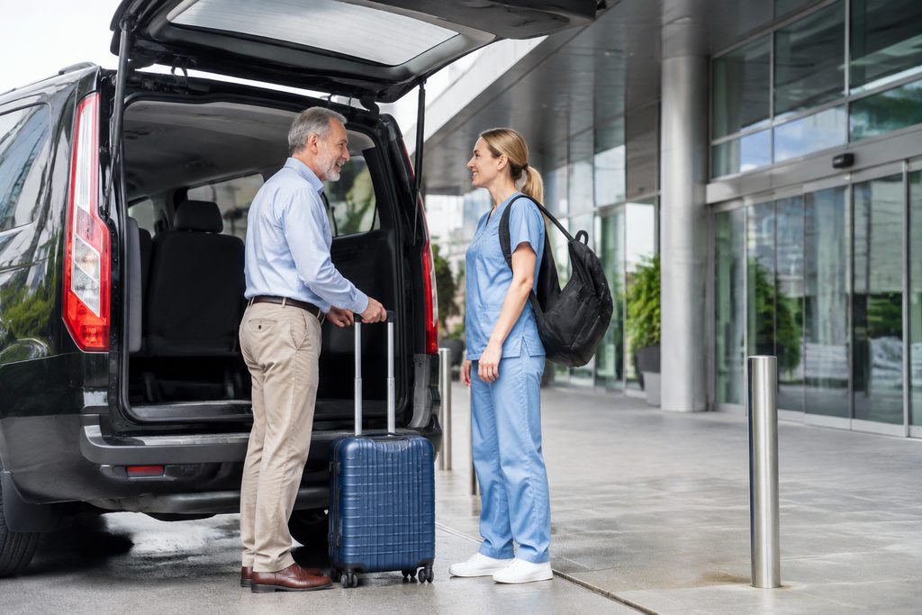 medical treatment package with transport - medical illustration