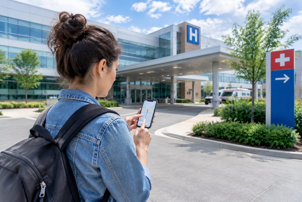 how to check a doctor's office location - medical illustration