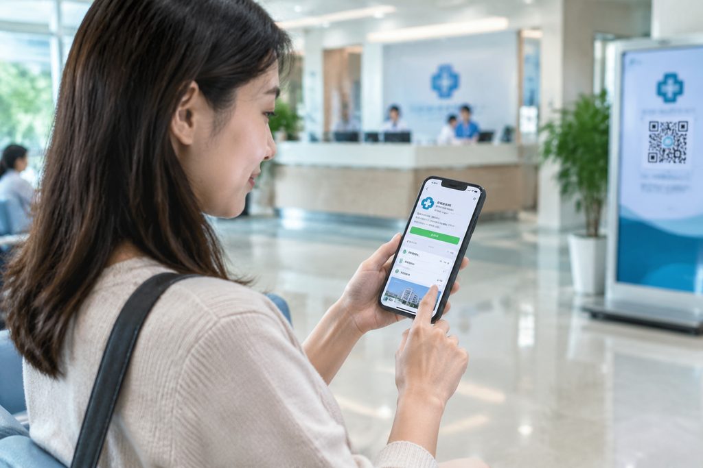 verify hospital WeChat account China - medical illustration
