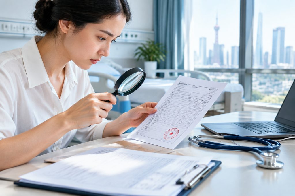 check the invoice has the hospital's rea - medical illustration