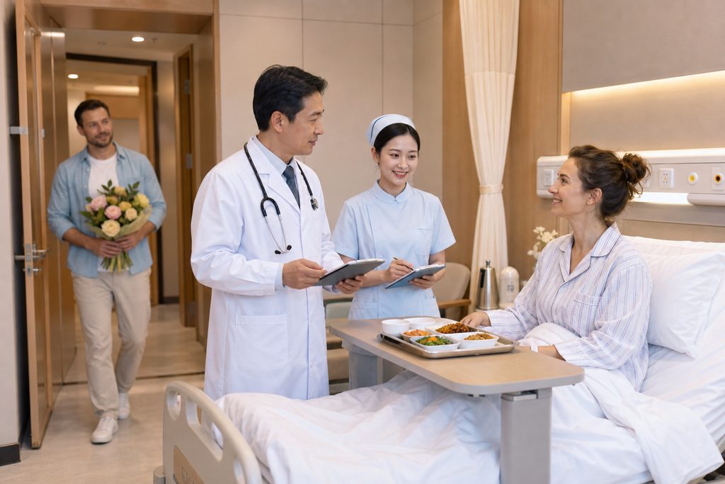 Illustrative care-planning scene; not a photograph of a patient case or medical device.