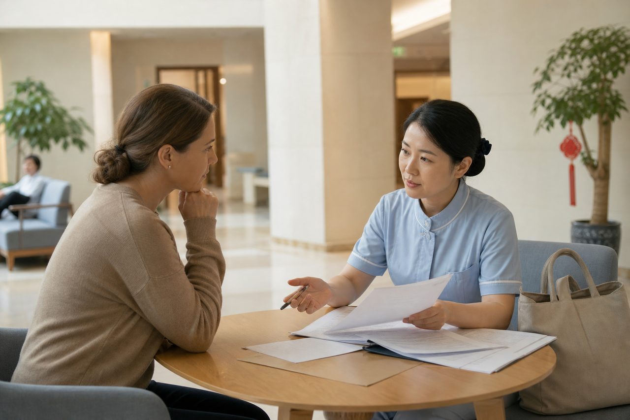 AI illustration: A consultation between a medical professional and a patient in a clinic setting.
