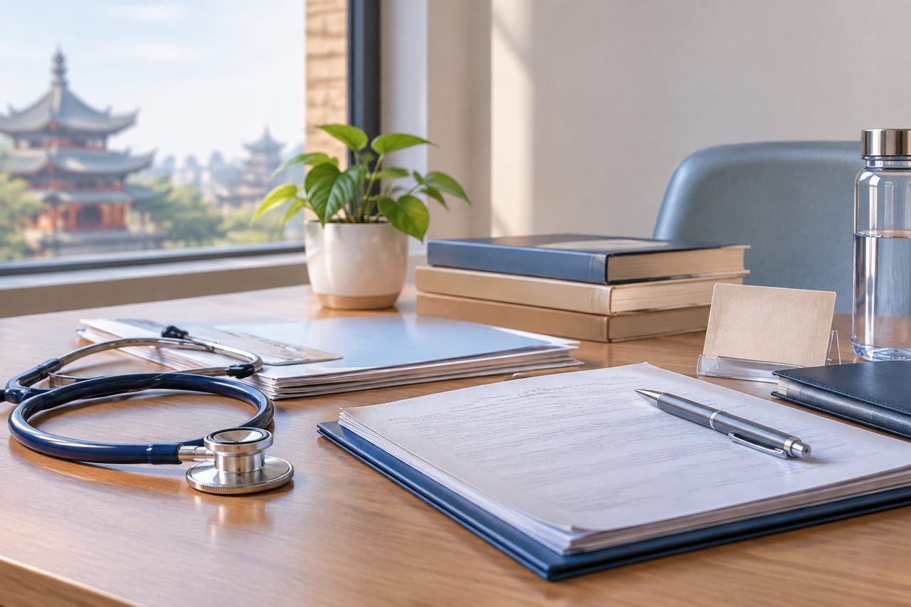 Illustrative care-planning scene; not a photograph of a patient case or medical device.