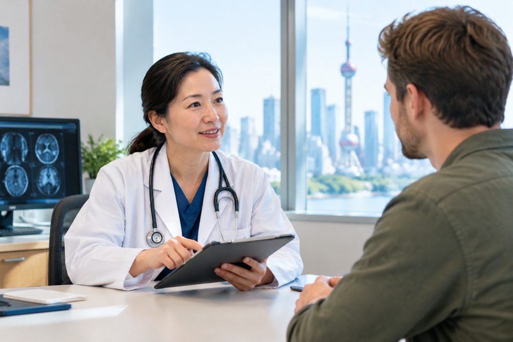Illustrative care-planning scene; not a photograph of a patient case or medical device.