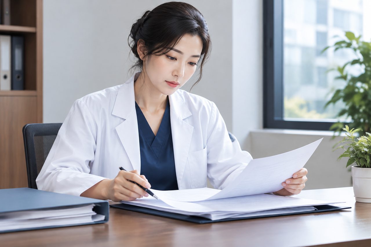 Illustrative care-planning scene; not a photograph of a patient case or medical device.